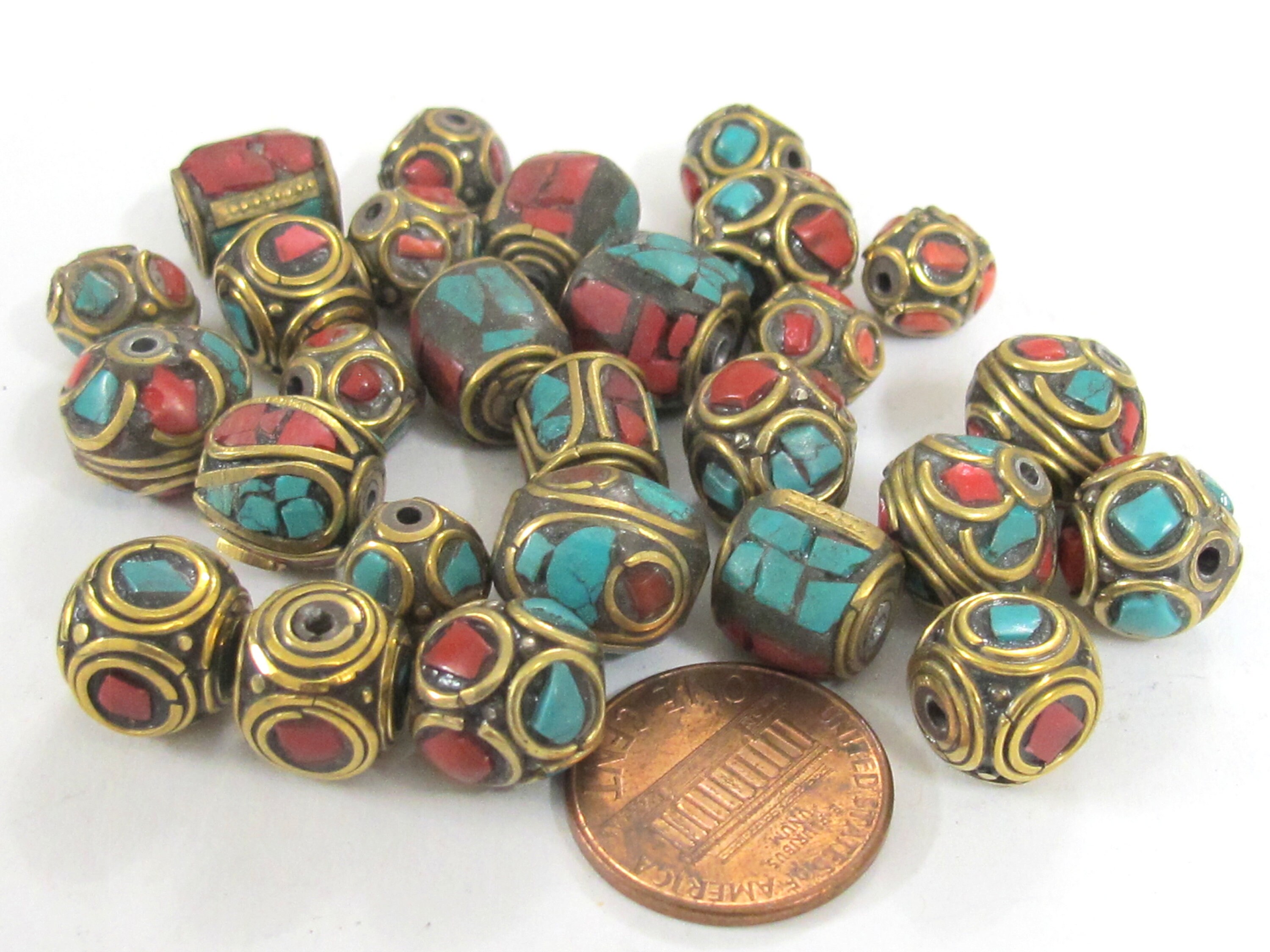 5 Beads Mix variety Nepal beads Tibetan beads inlaid metal | Etsy