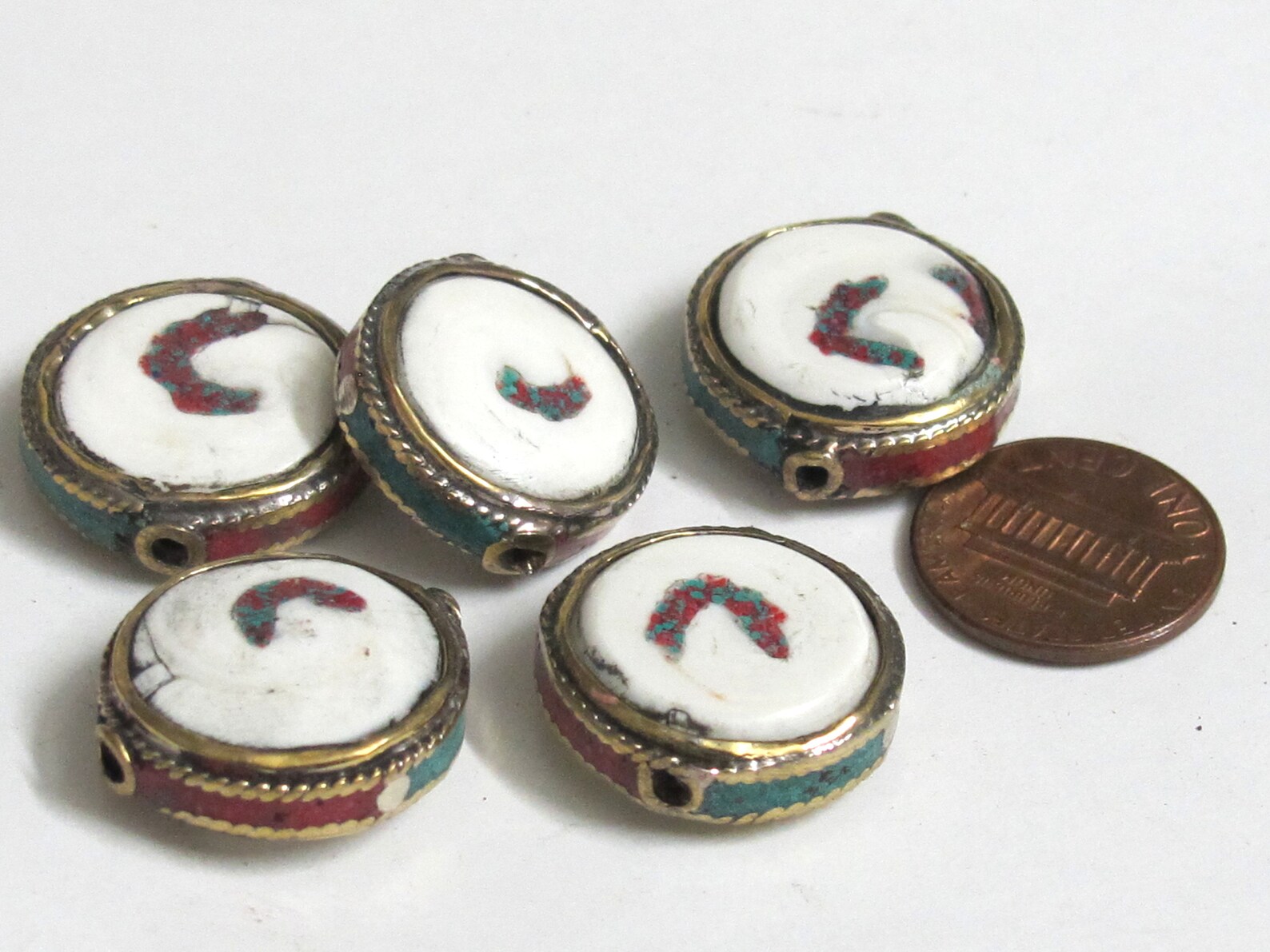 2 Beads Round Disc Shape Tibetan Brass Encased Tribal Naga | Etsy