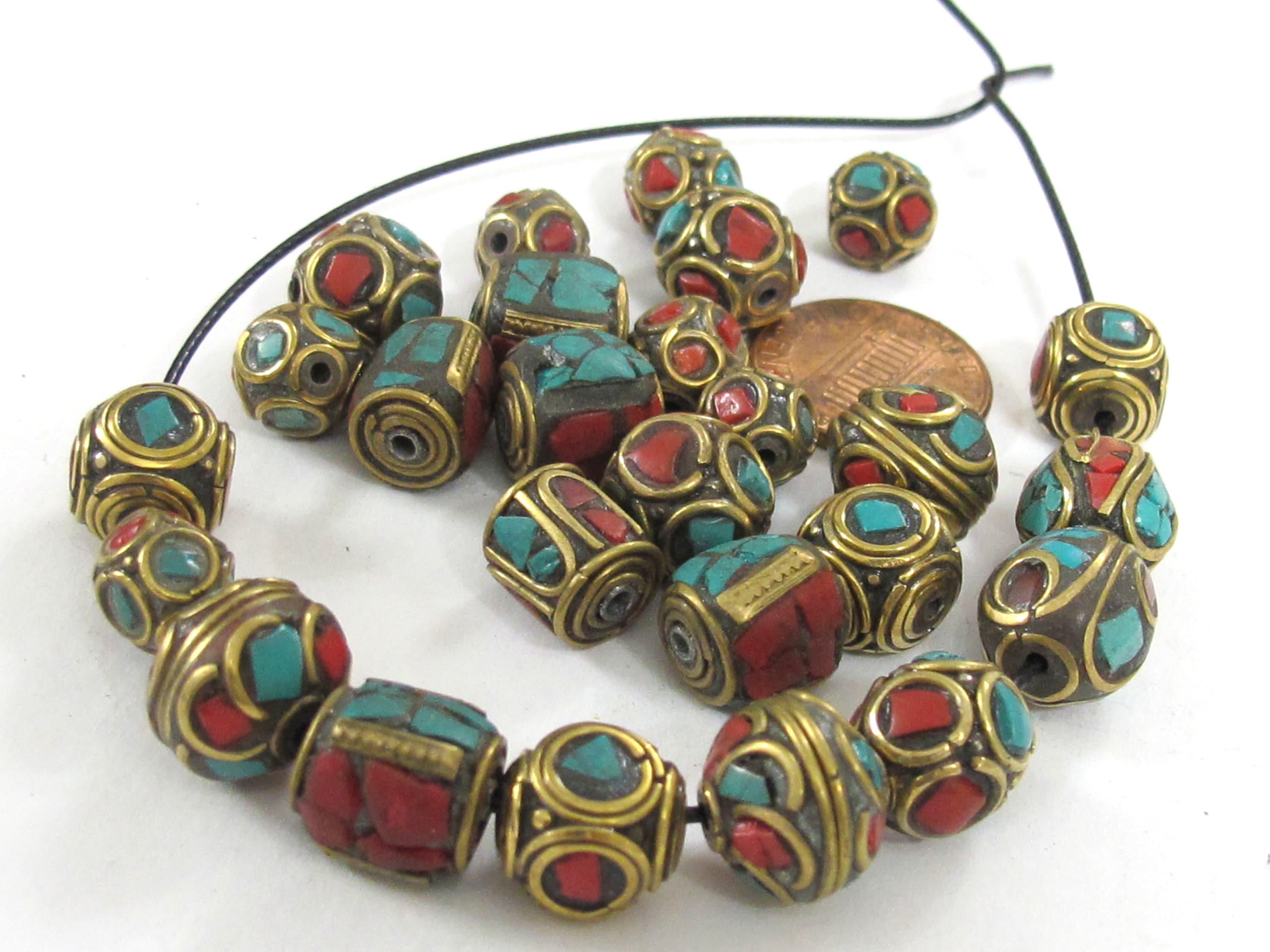 5 Beads Mix variety Nepal beads Tibetan beads inlaid metal | Etsy