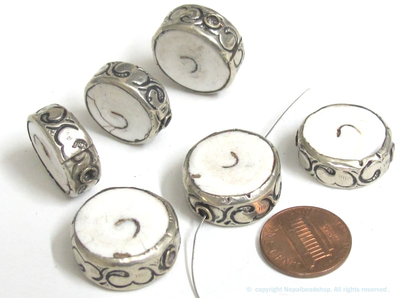 CH074 1 Bead Ethnic nepal beads naga conch shell beads Tibetan beads silver color encased tribal naga conch shell bead 19-22 mm