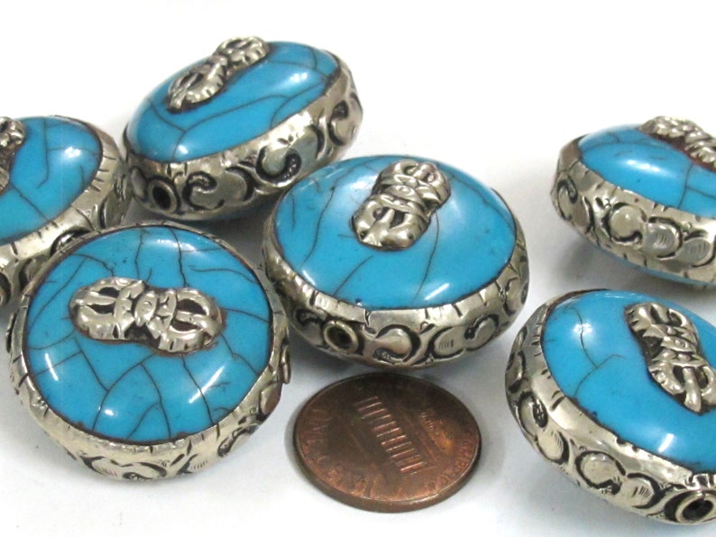 10 Beads BD524Dw-lot Wholesale bulk lot reversible large size Tibetan blue color crackle resin dorje vajra symbol beads