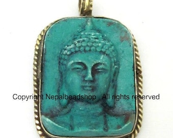 Tibetan green color Buddha face pendant from Nepal - ethnic tibetan nepal buddha jewelry supply pendants - PS001C - copyright  Nepalbeadshop