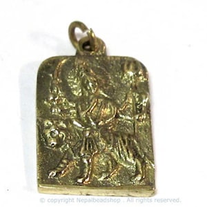 1 Pendant - Hindu Goddess Durga Maa and Om reversible Brass amulet pendant - CP114A