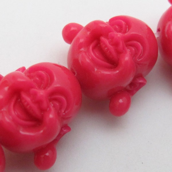 Pink laughing Buddha  focal beads  - 1 bead - BD438