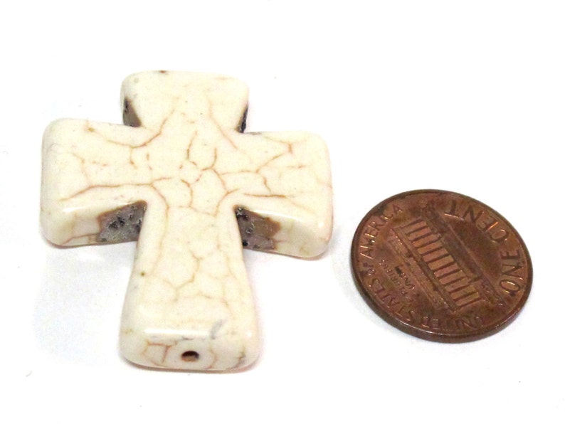 1 Bead - White Cream Color Howlite Cross Bead Large Size 36 Mm X 30 Mm ...