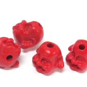 2 beads - Laughing smiling Buddha beads carved lacquerware synthetic  cinnabar beads small size - BD949