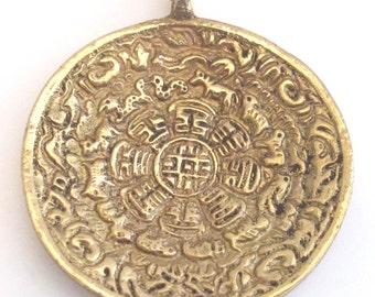 Tibetan Om with calendar  timeline wheel Solid Brass pendant  50 mm height x 43 mm wide - CP051 custom design copyright Nepalbeadshop