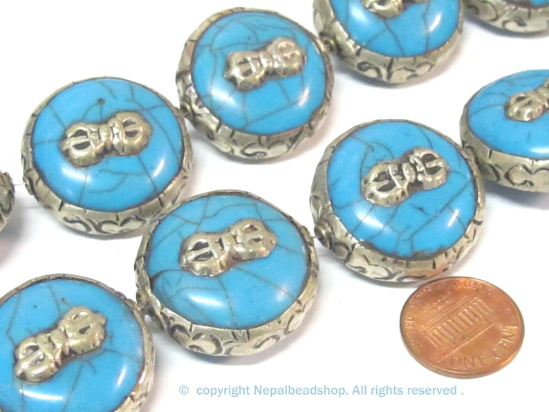 10 Beads BD524Dw-lot Wholesale bulk lot reversible large size Tibetan blue color crackle resin dorje vajra symbol beads