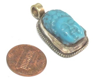 1 pendant -Tibetan Buddha pendant Small size Tibetan Nepal Buddha resin charm pendant with floral carving on other side-- PM590