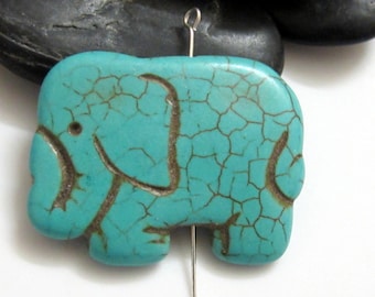 1 piece - Howlite Elephant Bead 42 mm x 32 mm – Perfect for making pendants, necklaces & Elephant Lovers jewelry or Decor- GM136