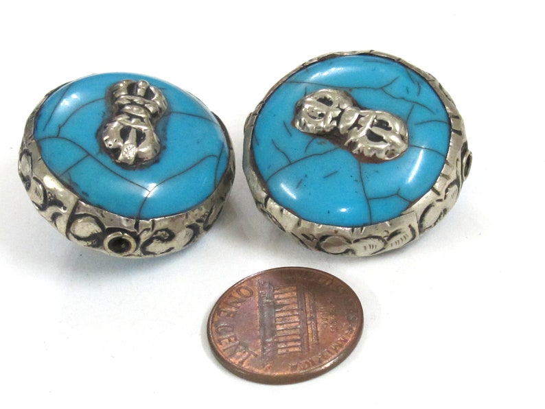 10 Beads BD524Dw-lot Wholesale bulk lot reversible large size Tibetan blue color crackle resin dorje vajra symbol beads