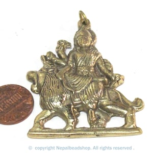 1 Pendant - Large size Hindu Goddess revered Durga Maa Sherawali Brass amulet pendant - CP129
