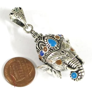 Gorgeous Ganesha Pendant Nepal 3D silver tone finish enamel inlaid lord Ganesha pendant - Ganpati Ganesh ji copyright Nepalbeadshop PM450K