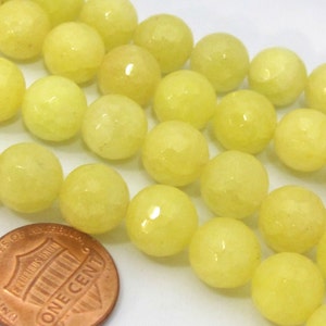 10 BEADS - Faceted yellow dyed jade gemstone beads 10 mm -  GM394