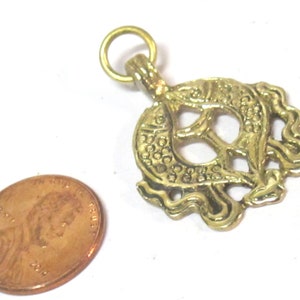 1 Pendant - Ethnic Tibetan Two golden fish auspicious Buddhist symbol charm Brass pendant Nepal - CP021C