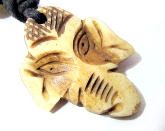 Ganesha head intricately carved yak recycled cattle bone pendant - PB011