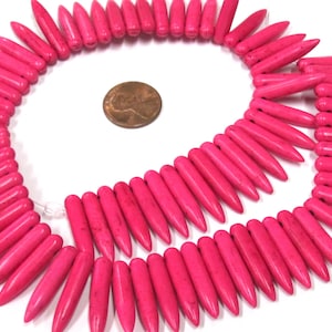 Full strand - Hot Pink magnesite gemstone spike stick beads 25 mm x 5 mm  - GM356