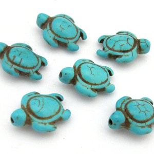 4 Beads-Howlite turquoise Carved Turtle charm beads - GM366