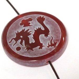 1 Bead - Tibetan dragon phoenix reversible etched agate disc shape gemstone bead - BD161