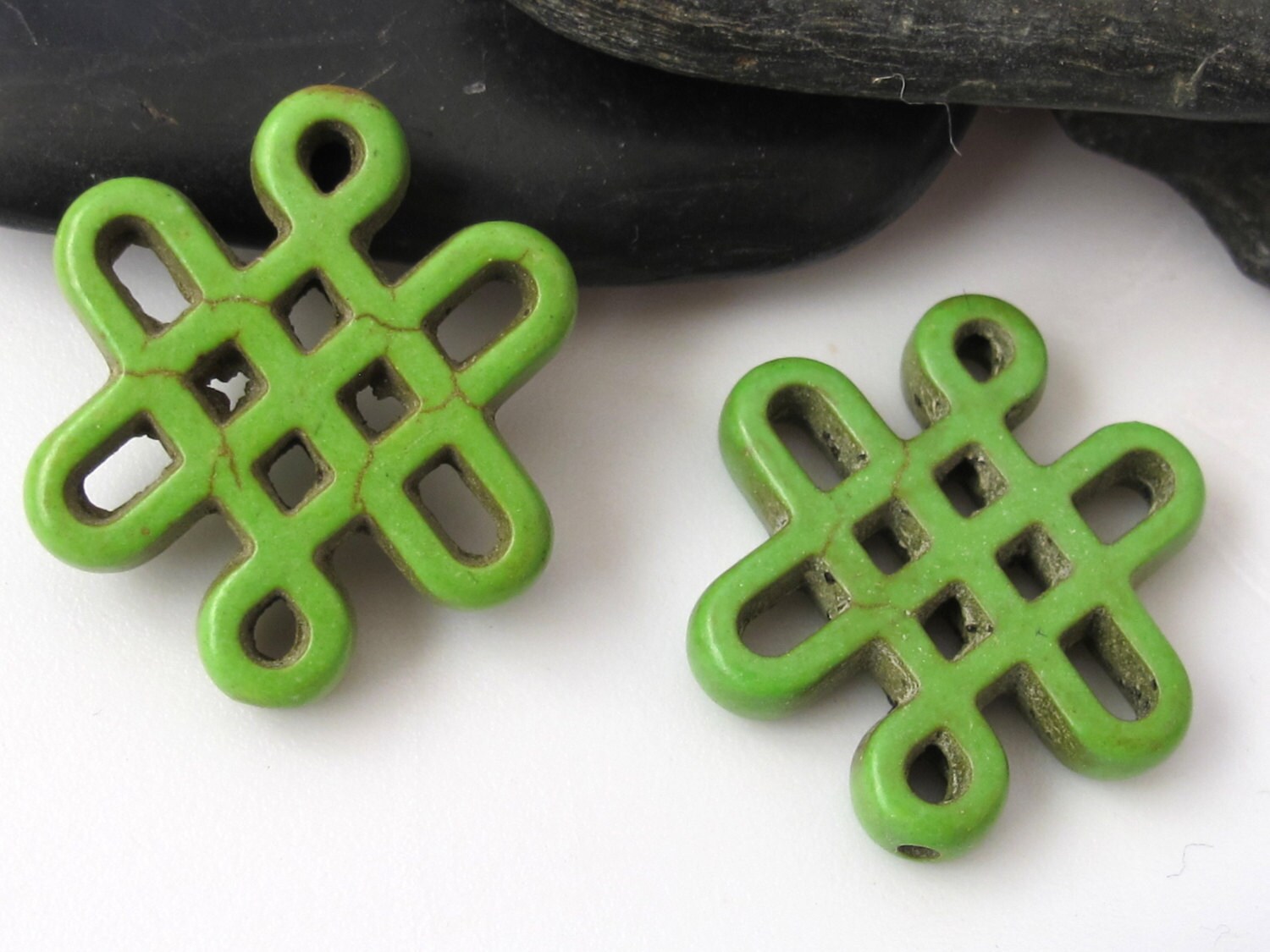Download 2 beads - Tibetan knot symbol magnesite beads - Green ...
