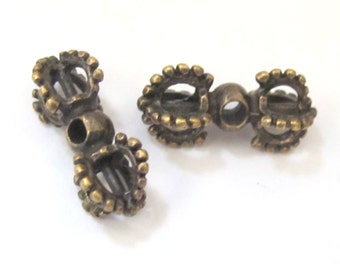 4 BEADS - Tibetan vajra dorje antiqued brass tone mala spacer beads - BD582
