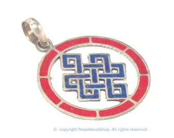 1 Pendant - Round thin disc shape Tibetan infinity Endless knot pendant - PM307F