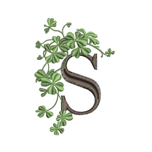 May include: A brown letter S with a green clover vine growing around it.