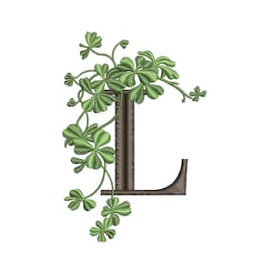 Diseño de bordado a máquina con la letra mayúscula L digitalizada a partir del alfabeto irlandés, bordado de trébol del día de San Patricio, 4 x 4, 7 x 5