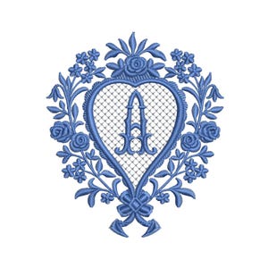 DESIGN DE BORDADO À MÁQUINA - Monograma de casamento Chinoiserie azul salgueiro letra A 4x4 7x5 Monograma jef pes hus costurar exp pcs dst vp3 xxx