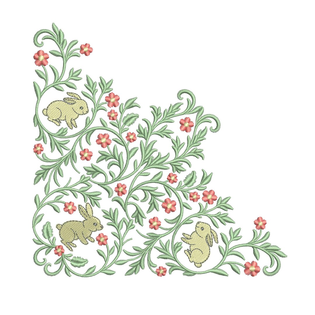 Machine Embroidery Design Easter Floral Corner With Bunnies for Napkins ...