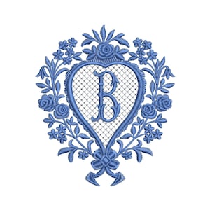 DESIGN DE BORDADO À MÁQUINA - Monograma de casamento Chinoiserie azul salgueiro letra B 4x4 7x5 Monograma jef pes hus costura exp pcs dst vp3 xxx