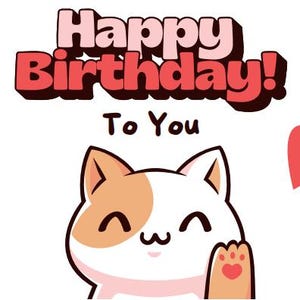 Cartão de feliz aniversário de gato em quadrinhos