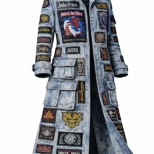 Lange jas geïnspireerd op op distressed denim geïnspireerde punkrock Battle-stijl