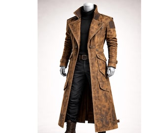 メンズ 19世紀カーキダスターコート - ウエスタンカウボーイアウトロー