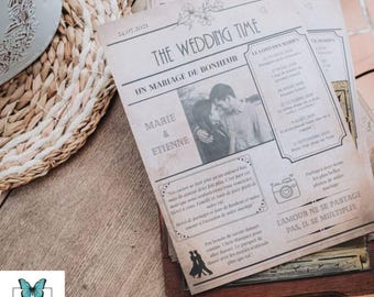 Personalized Wedding Gazette – Retro Wedding Newspaper – Original Idea for Guests – Unique Wedding Souvenir