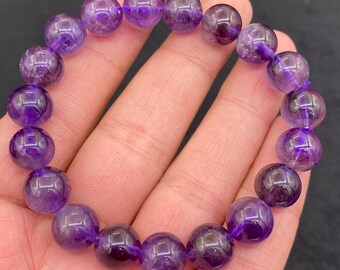 Amethyst Beaded Bracelet: 10mm Stretchable Gemstone Jewelry