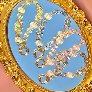 Correa de teléfono de cristal de lujo, correa de teléfono con cuentas kawaii, dije de bolso brillante, dije de teléfono hecho a mano, cordón de teléfono elegante y brillante