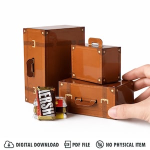 Leather Trunk Papercraft Favor Box Vintage Party Candy Gift | Digital Download PDF Template