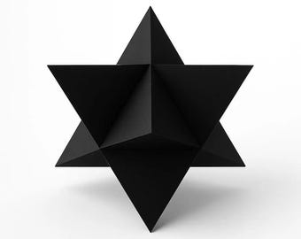 Plantilla de papel para crear un tetraedro estrella Merkaba, escultura geométrica 3D en papel, descarga digital en PDF imprimible.