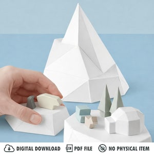 Tiny Icebergs Set Printable Papercraft PDF Polar Arctic Diorama Animals Igloo Miniature Craft Model
