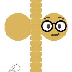 May include: A printable papercraft template of a yellow emoji wearing glasses and smiling. Dotted and dashed lines indicate mountain folds. The template is labelled "3".