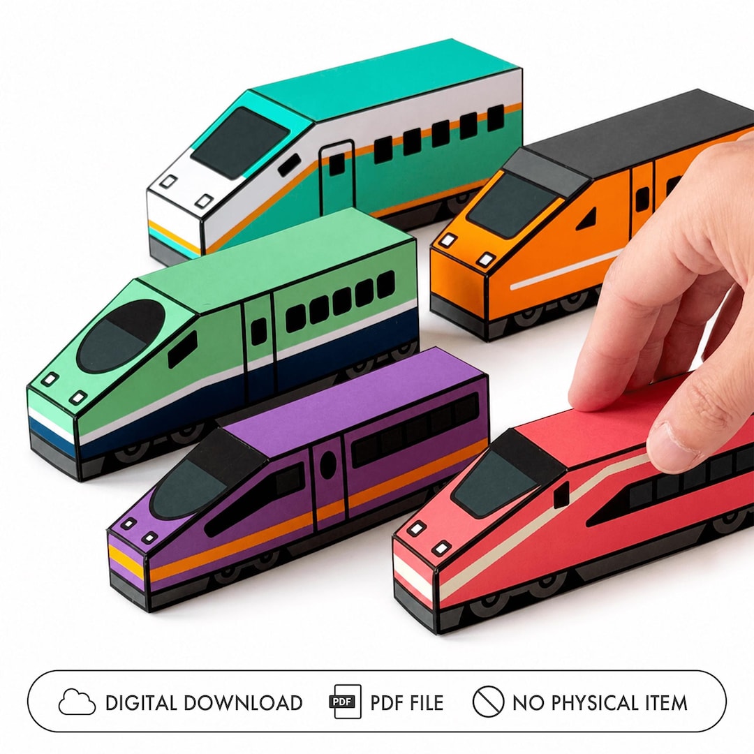 Printable Train Papercraft Set, Nesting Paper Toy, Coloring Pages ...