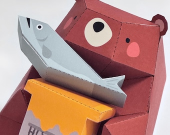 Printable 3D Bear Papercraft – DIY Animal Model, Desk Decor (Digital PDF)
