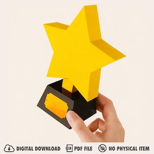 May include: A yellow star-shaped trophy with a black base and a gold plaque. The trophy is held by a hand. The image includes the text "DIGITAL DOWNLOAD", "PDF FILE", and "NO PHYSICAL ITEM".