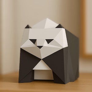 Geometric Panda Paper Craft DIY Template - Polygonal Animal Sculpture for Home Decor - 3D Paper Model Kit - Modern Low Poly Art