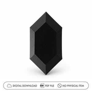 May include: A black, geometric, shield-shaped design. The object has a faceted surface and a dark, matte finish. The image includes the text "DIGITAL DOWNLOAD", "PDF FILE", and "NO PHYSICAL ITEM".