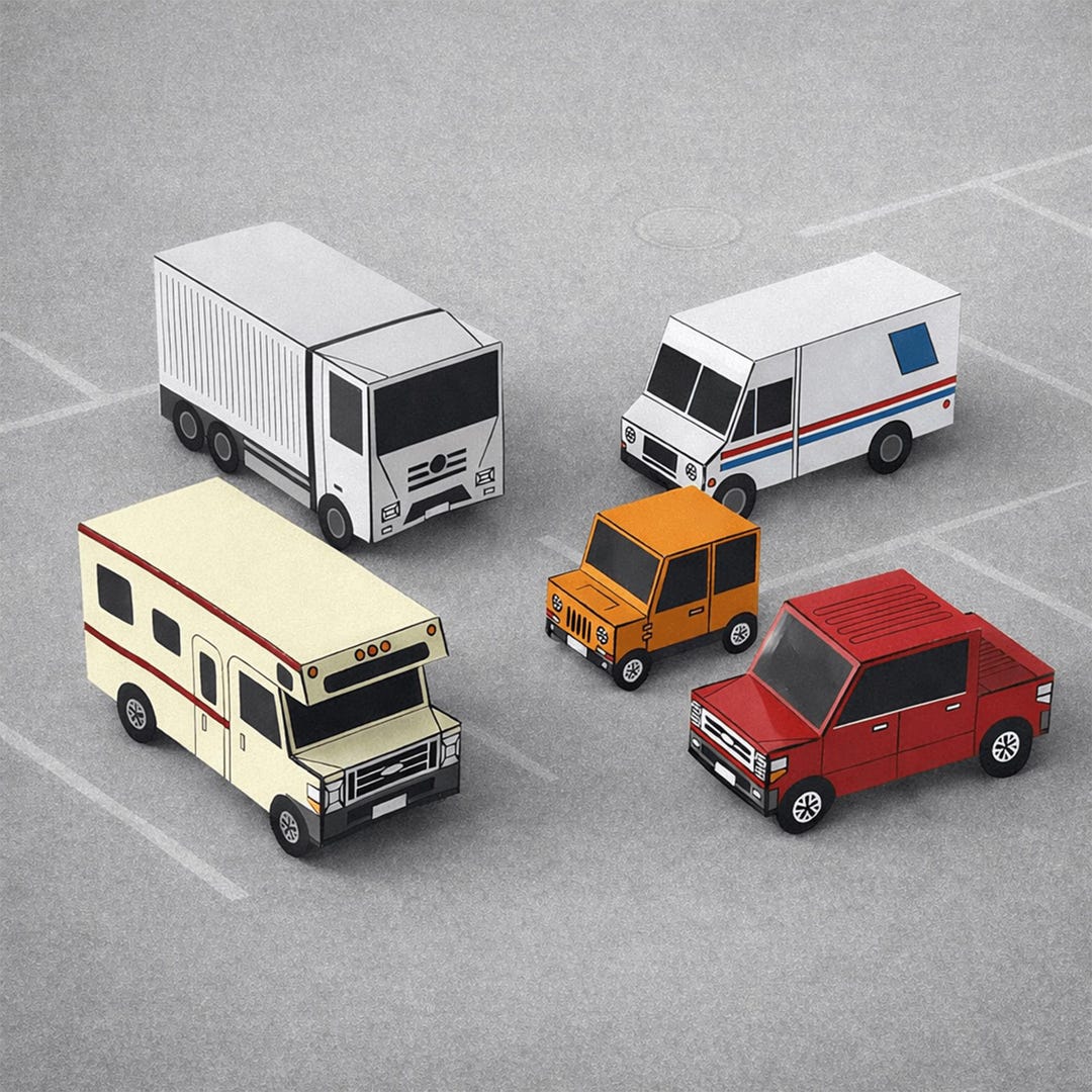 Nesting Cars Papercraft Kit: 3D DIY Vehicles, Printable PDF Template ...