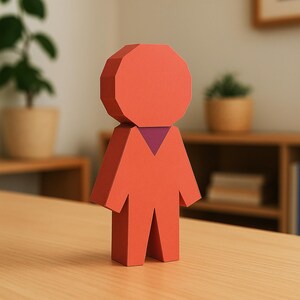 Google Pegman 3D Papercraft | Laag poly-modelbouwpakket | Pdf-sjabloon | Bureaudecoratie | Oranje figuur Google Maps | Knutselen voor kinderen