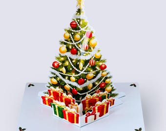 Christmas Tree Pop-Up Card Printable, 3D Holiday Card (PDF Template)
