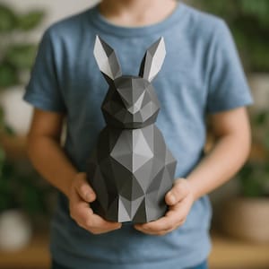 Geometric Bunny Paper Craft DIY Template - Polygonal Animal Sculpture for Home Decor - 3D Paper Model Kit - Modern Low Poly Art